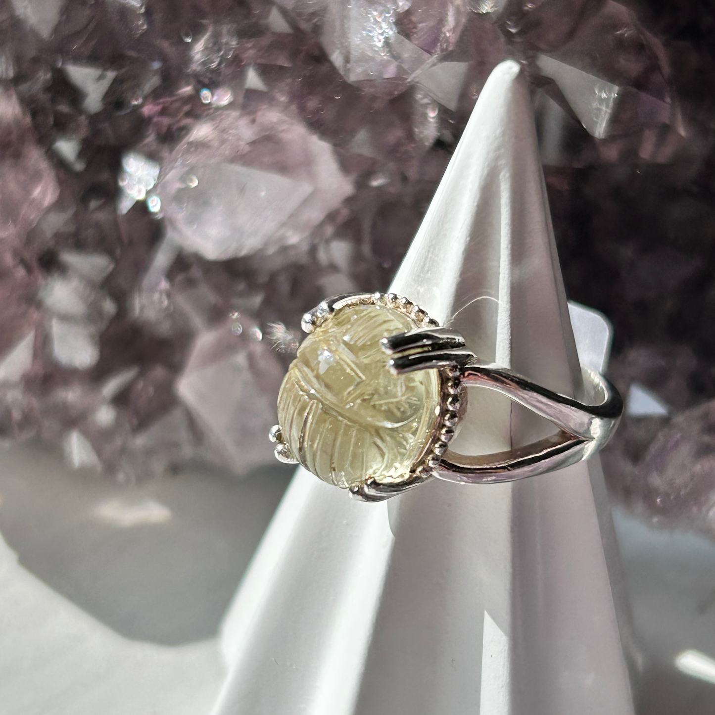 Libyan Desert Glass Scarab Ring | Size Adjustable