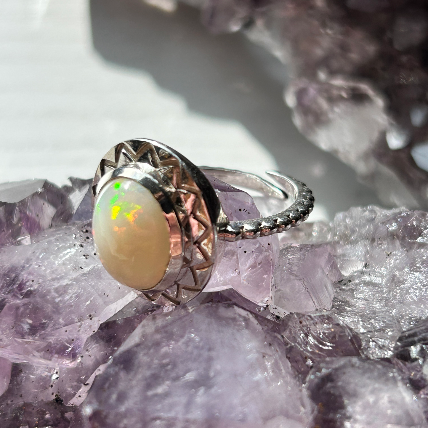 Ethiopian Opal Sterling Silver Ring | Size Adjustable
