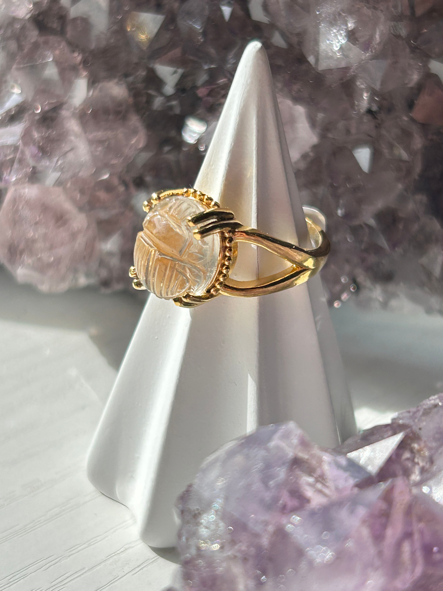 Libyan Desert Glass Scarab Ring | Size Adjustable