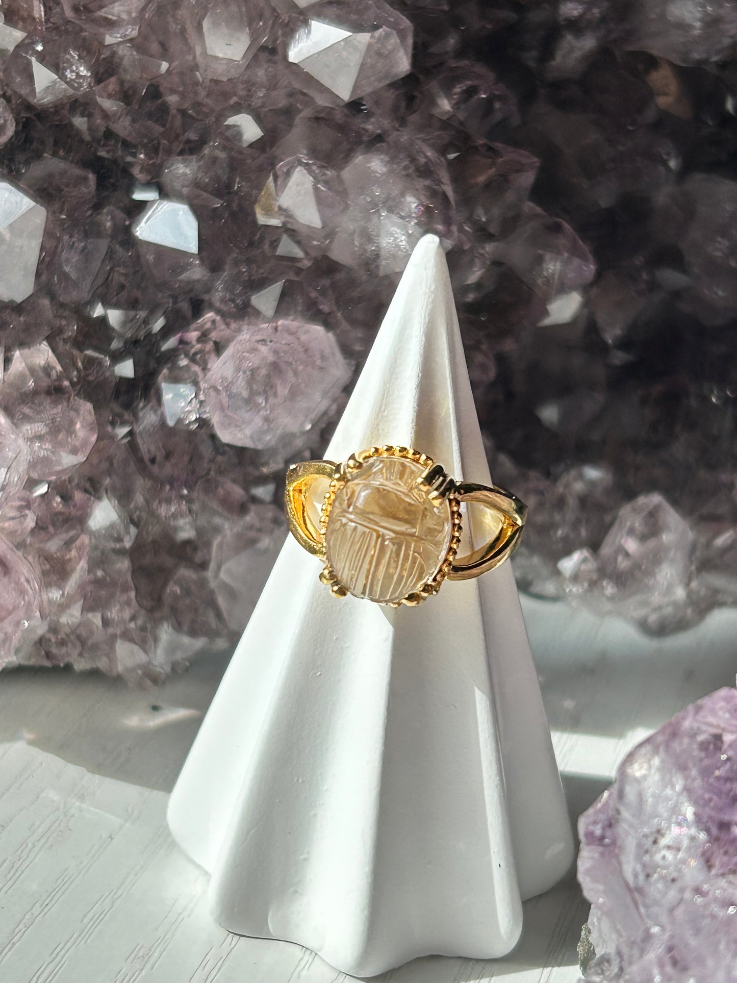 Libyan Desert Glass Scarab Ring | Size Adjustable