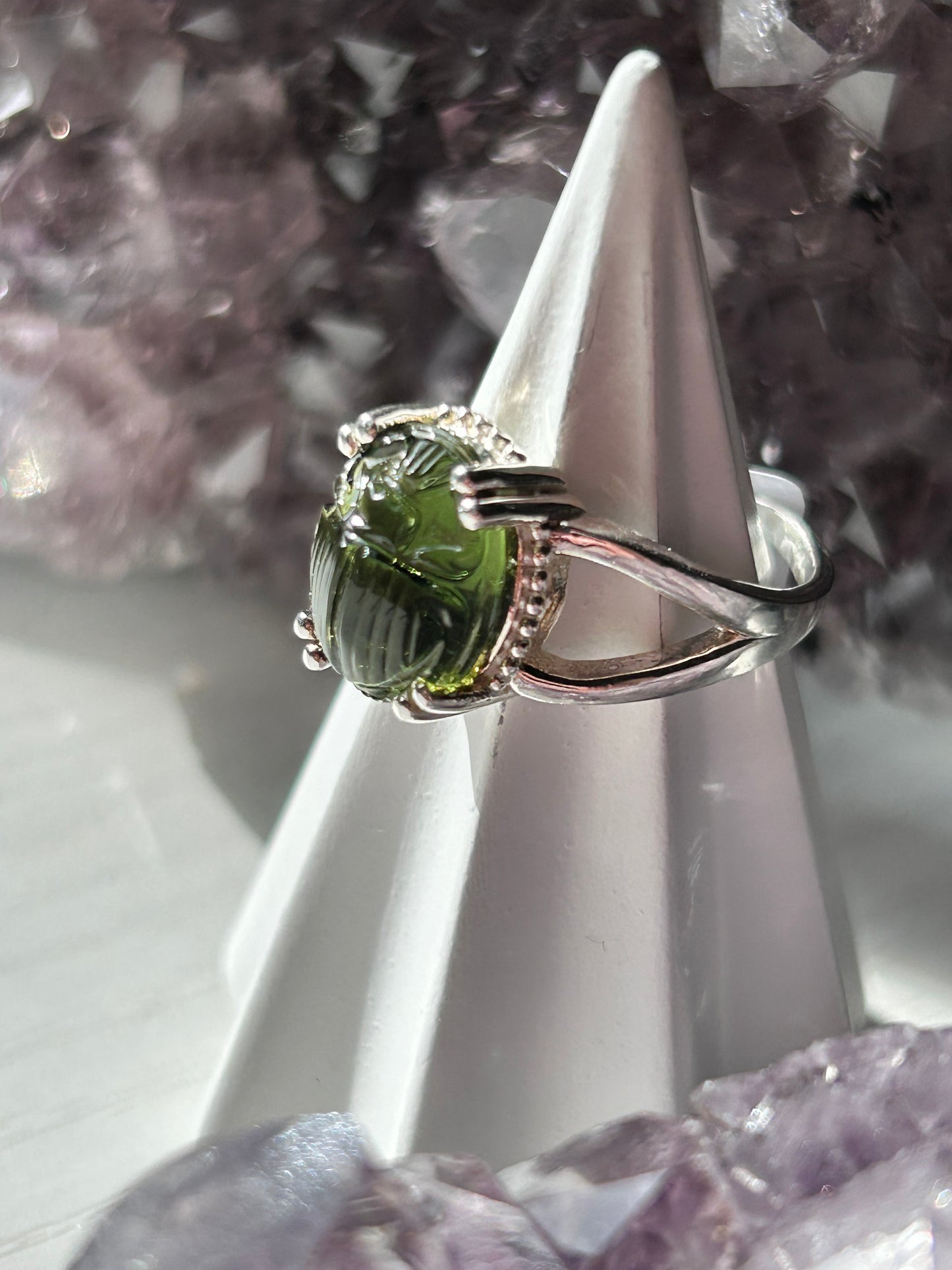 Moldavite Scarab Ring | Size Adjustable