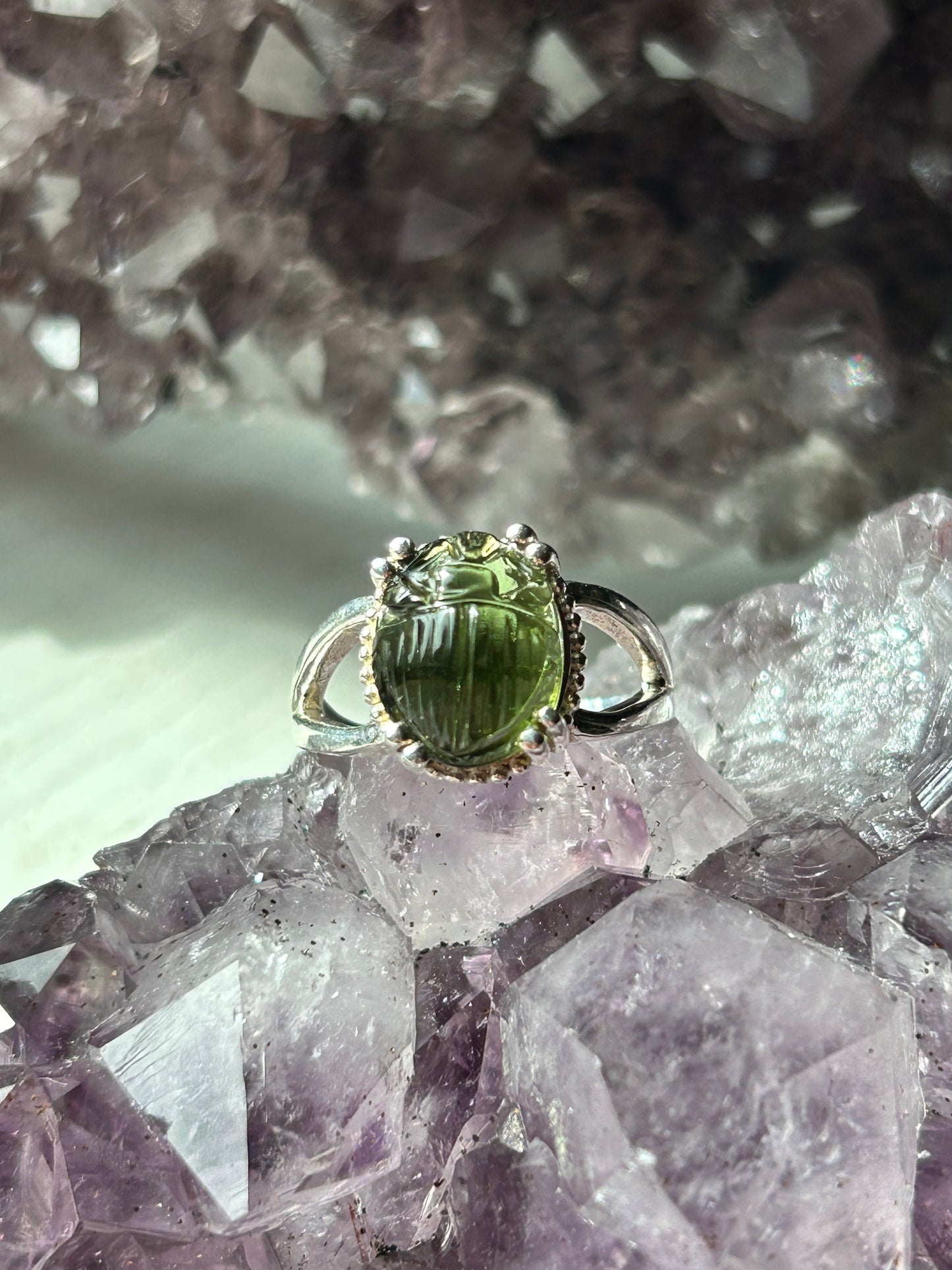 Moldavite Scarab Ring | Size Adjustable