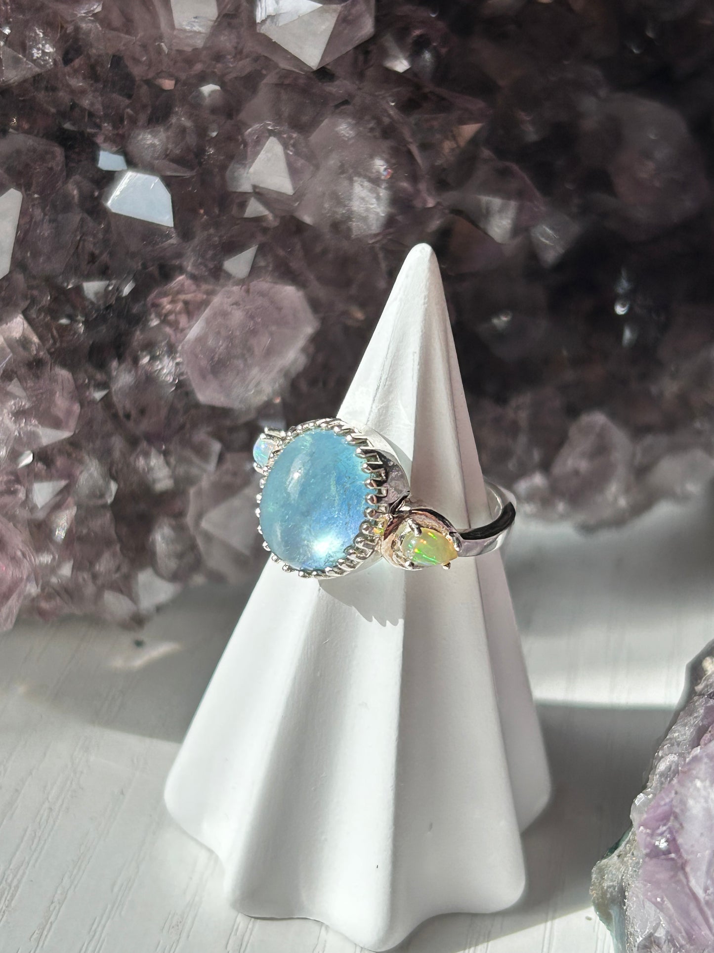 Aquamarine + Opal Ring | Size Ajustable
