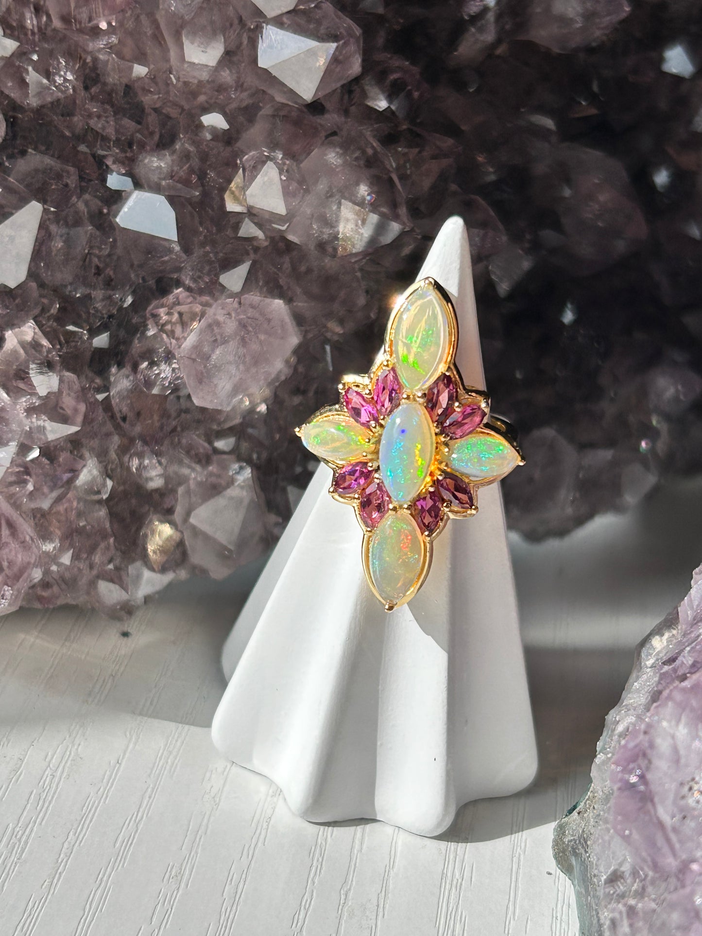 Opal + Pink Rhodolite | Size 7