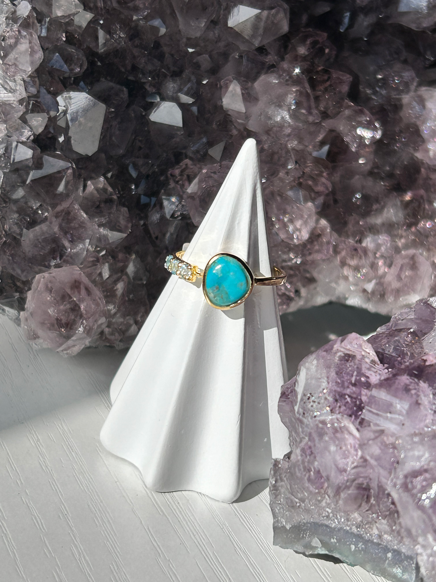 Mojave Turquoise + Blue Topaz  Ring | Size 8