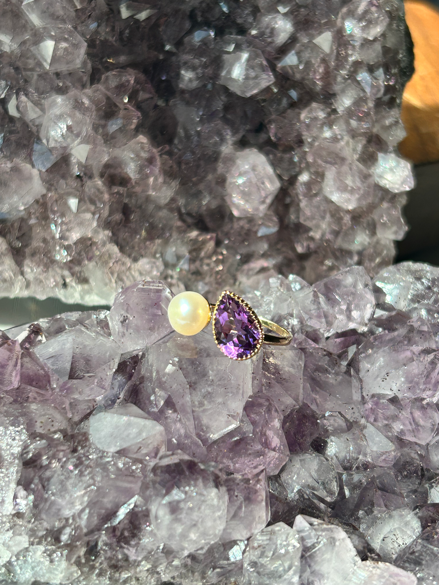 Pearl + Amethyst  Ring | Size 8