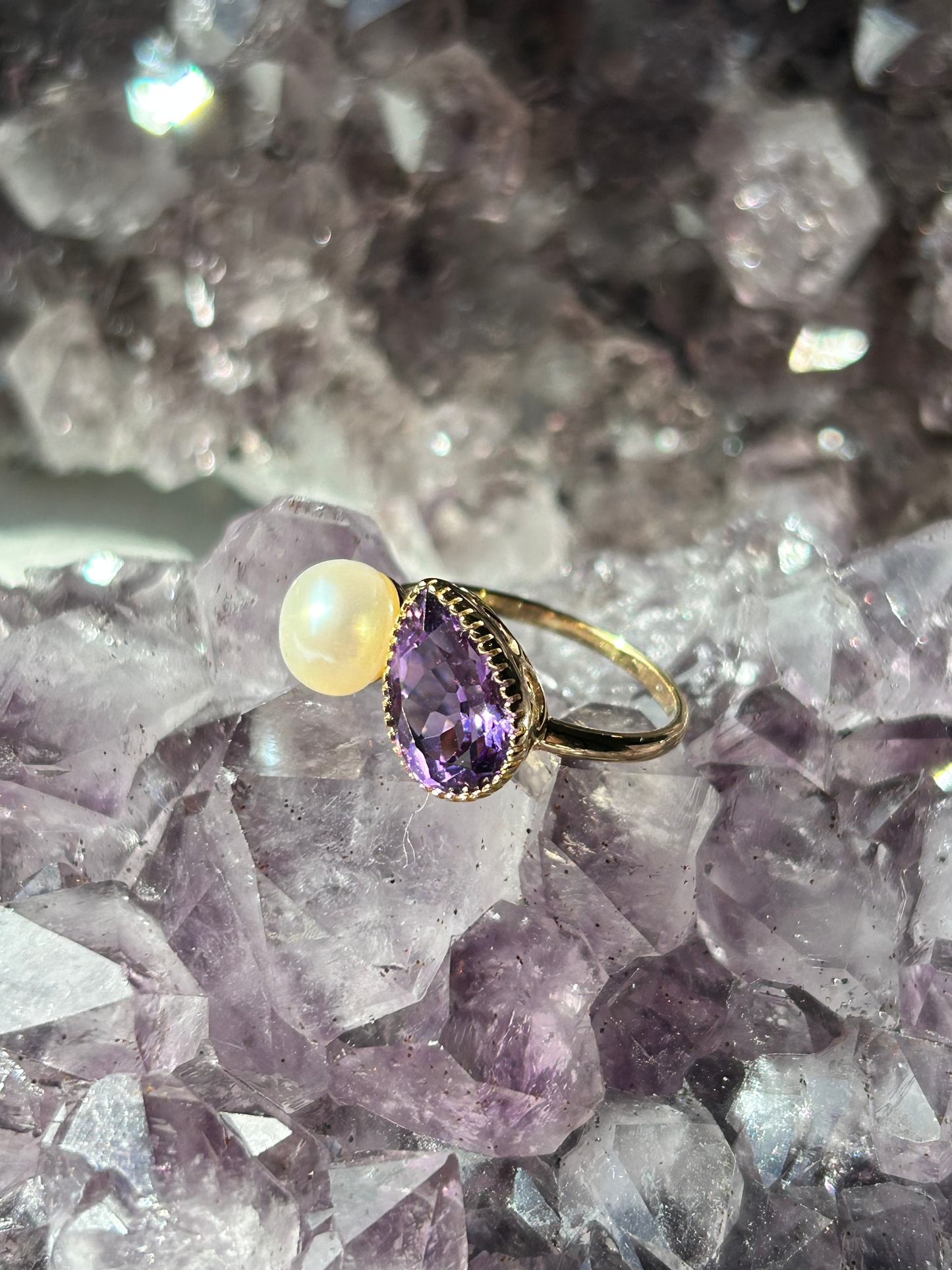 Pearl + Amethyst  Ring | Size 8