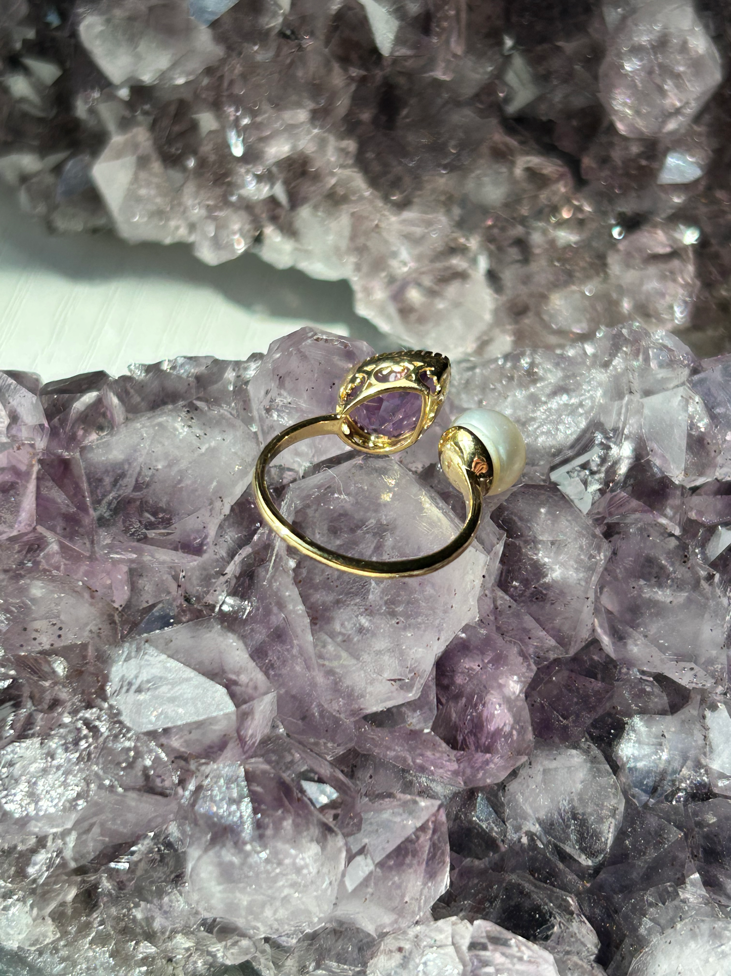 Pearl + Amethyst  Ring | Size 8