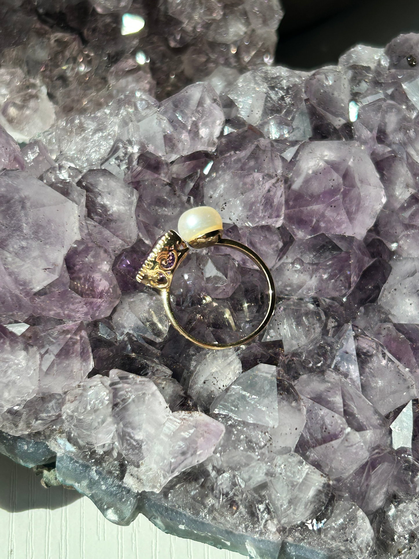 Pearl + Amethyst  Ring | Size 8