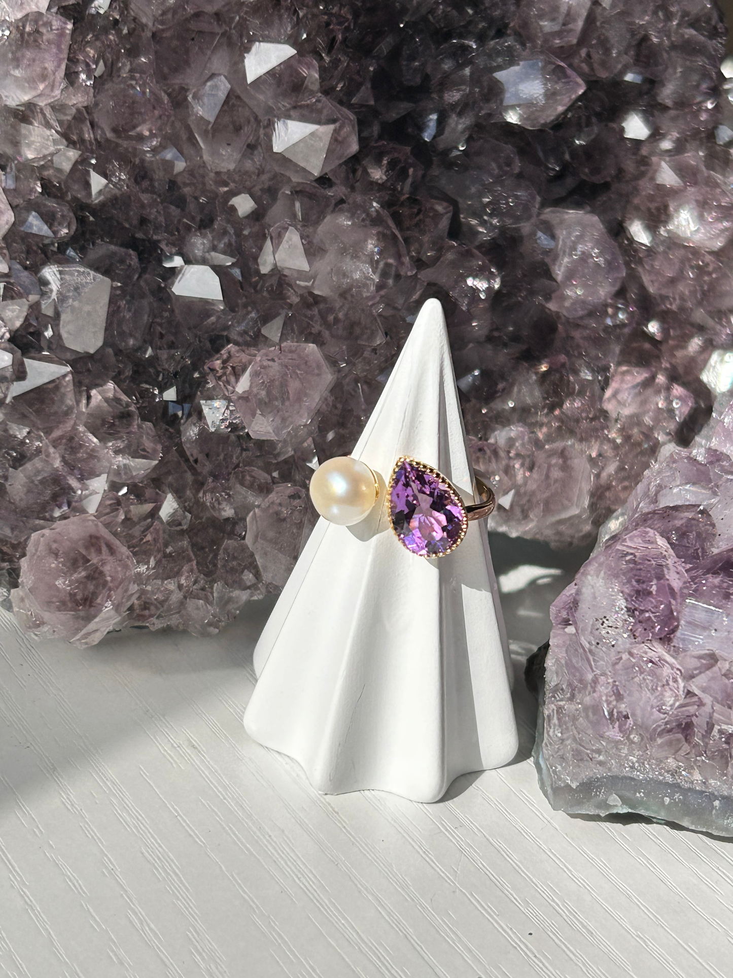 Pearl + Amethyst  Ring | Size 8