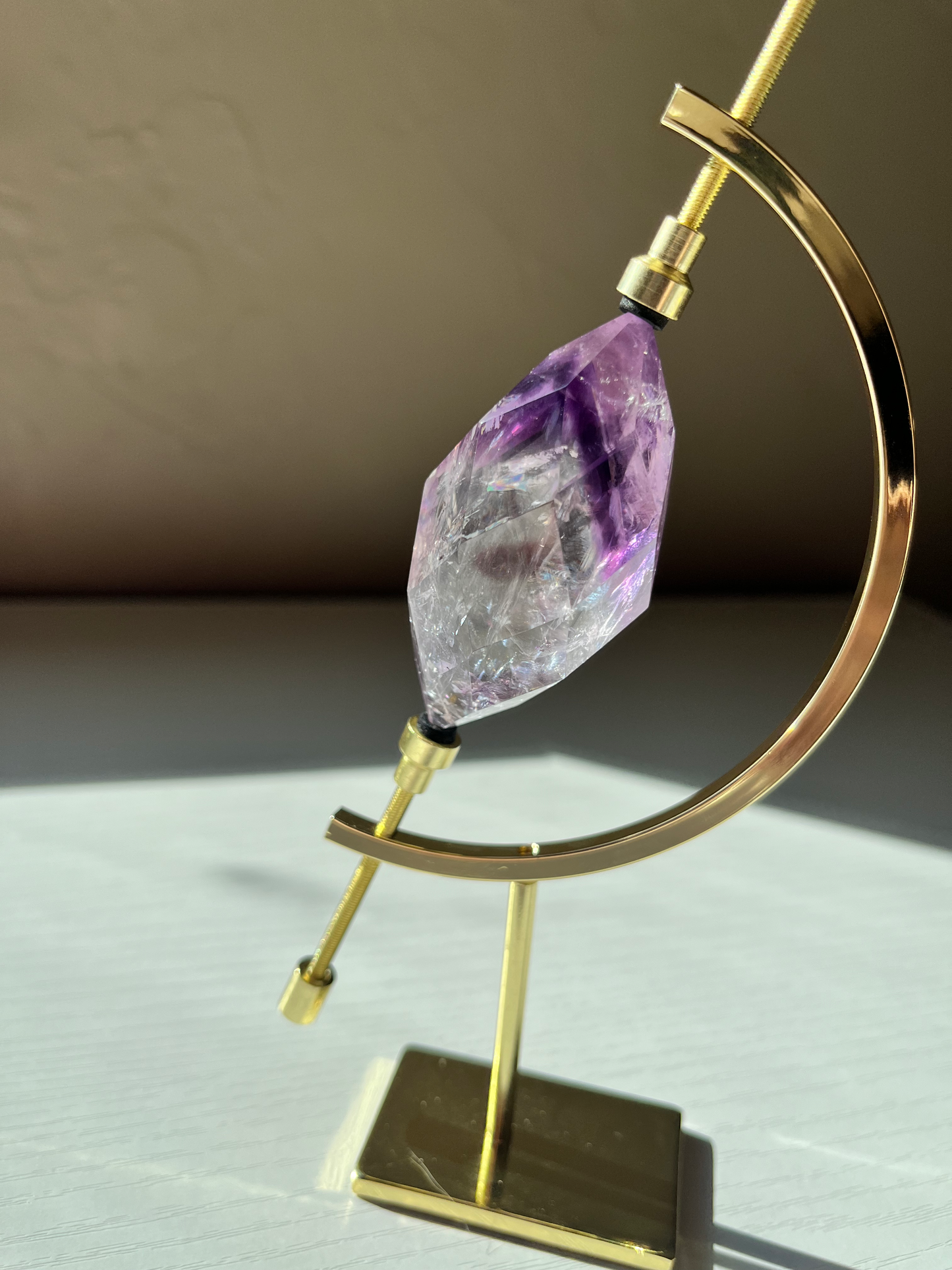 Faceted Phantom Amethyst Gem With Caliper Stand