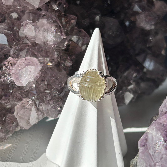 Libyan Desert Glass Scarab Ring | Size Adjustable