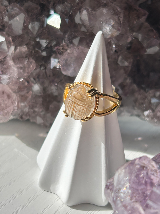 Libyan Desert Glass Scarab Ring | Size Adjustable