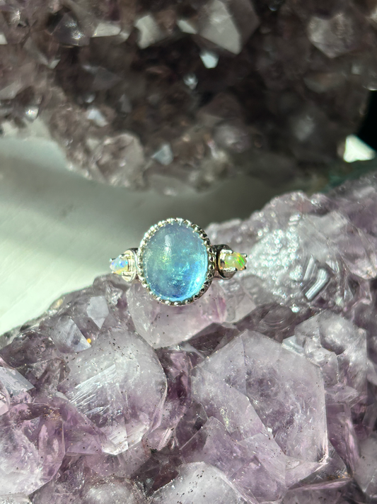 Aquamarine + Opal Ring | Size Ajustable