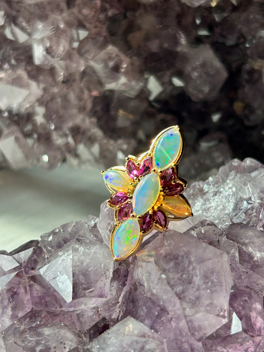 Opal + Pink Rhodolite | Size 7