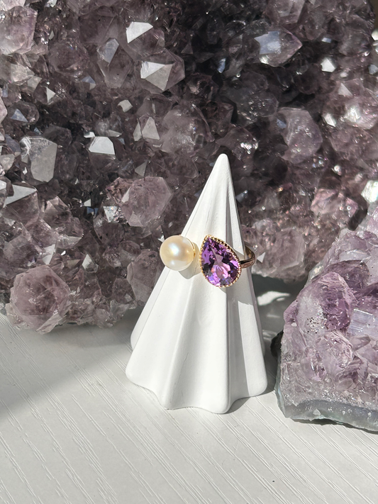Pearl + Amethyst  Ring | Size 8