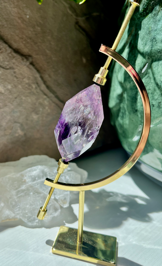 Faceted Phantom Amethyst Gem With Caliper Stand